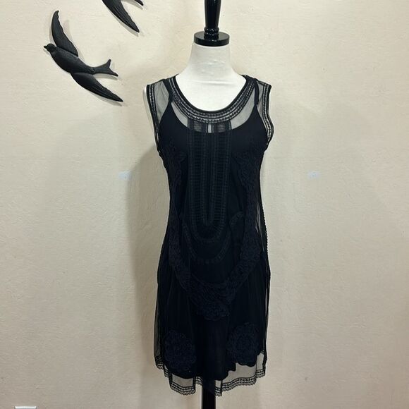 Free People X Candela Elle Embroidered Lace Mini Dress ~ Black ~ M - Picture 1 of 9